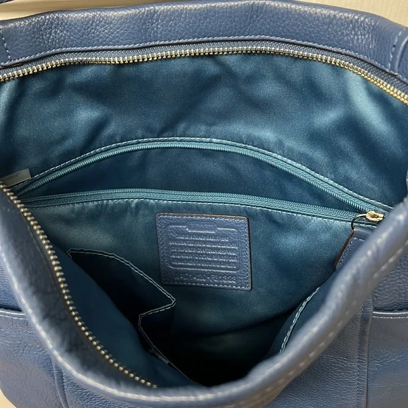 Coach Blue Leather Shoulder Crossbody Large Bag With Dust Bag Pre-Loved - Picture 10 of 12